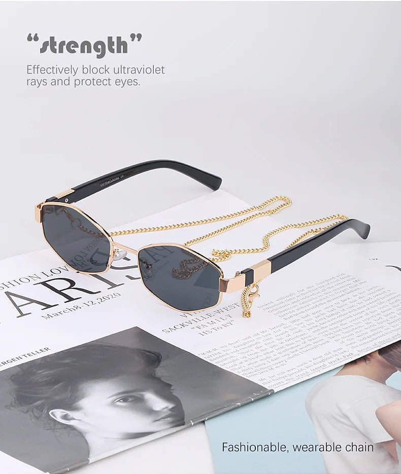 Sexy Small Frame Hexagon Sunglasses Women With Chain