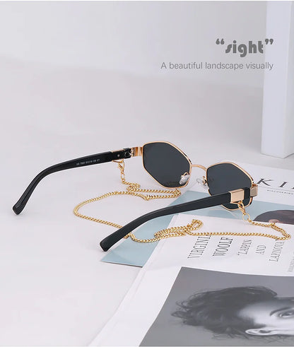 Sexy Small Frame Hexagon Sunglasses Women With Chain